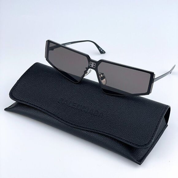 NEW Balenciaga BB0192S 001 Black Shiny Rectangle Unisex Sunglasses